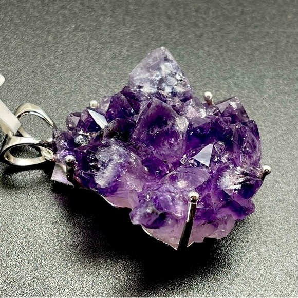 Real Druzy Amethyst NWT statement piece necklace pendant set in genuine silver - Picture 10 of 10